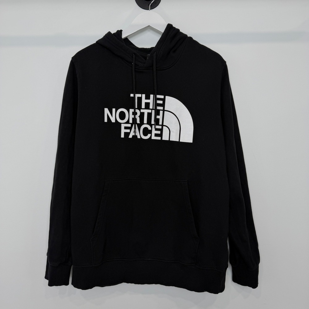 The North Face Mens XL Black White Half Dome Logo Fleece Pullover Hoodie